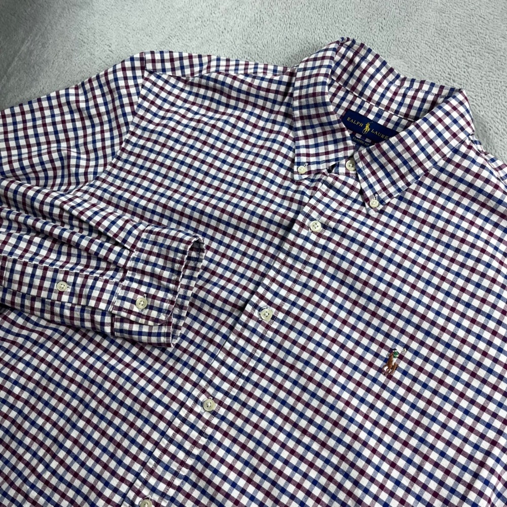 Polo Ralph Lauren Mens XXL Classic Fit Gingham Button Down Shirt Blue Red Check